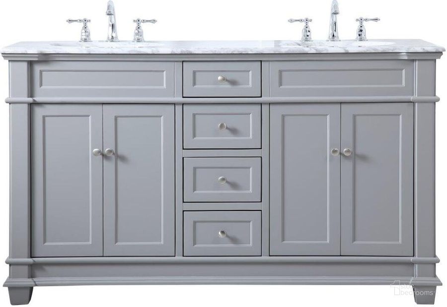 The appearance of Wesley 60 Inch Double Bathroom Vanity Set In Grey designed by Elegant Lighting in the transitional interior design. This grey piece of furniture  was selected by 1StopBedrooms from Wesley Collection to add a touch of cosiness and style into your home. Sku: VF50060DGR. Material: Wood. Product Type: Bathroom Vanity. Image1
