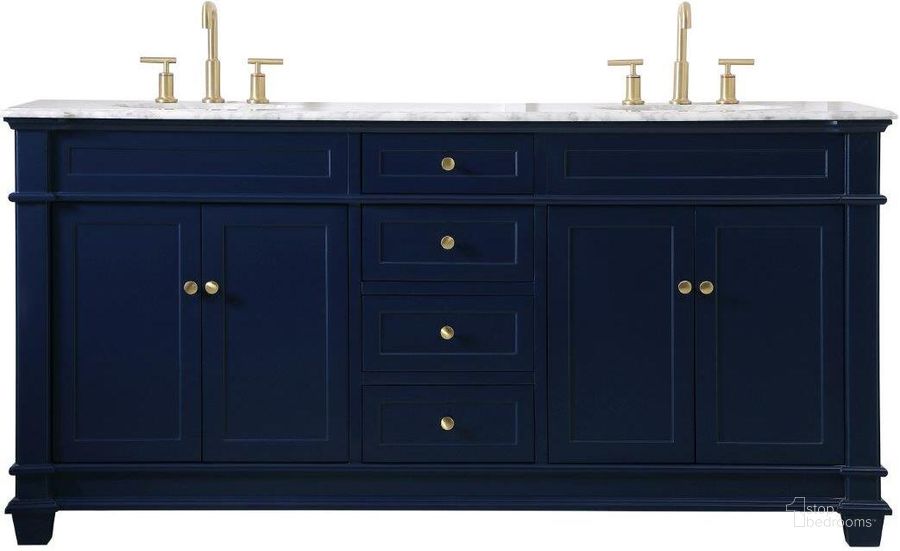 The appearance of Wesley 72 Inch Double Bathroom Vanity Set In Blue designed by Elegant Lighting in the transitional interior design. This blue piece of furniture  was selected by 1StopBedrooms from Wesley Collection to add a touch of cosiness and style into your home. Sku: VF50072DBL. Material: Wood. Product Type: Bathroom Vanity. Image1