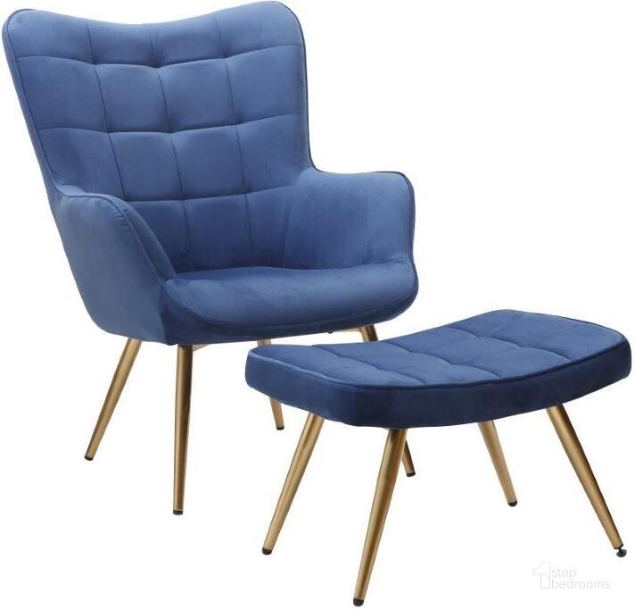 The appearance of West China Velvet Accent Chair And Ottoman Set In Blue designed by Best Master Furniture in the transitional interior design. This blue piece of furniture  was selected by 1StopBedrooms from West Palm Collection to add a touch of cosiness and style into your home. Sku: WX2931VBL. Product Type: Accent Chair. Material: Velvet. Image1