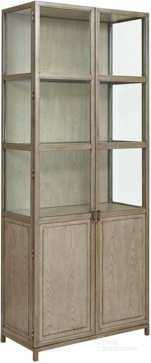 The appearance of West Fork Aged Taupe Blackwell Display Cabinet designed by American Drew in the transitional interior design. This beige piece of furniture  was selected by 1StopBedrooms from West Fork Collection to add a touch of cosiness and style into your home. Sku: 924-854. Material: Wood. Product Type: Display Cabinet.