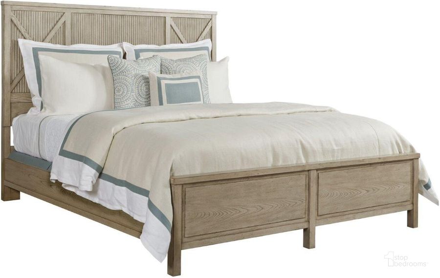 The appearance of West Fork Aged Taupe Canton Cal. King Panel Bed designed by American Drew in the transitional interior design. This beige piece of furniture  was selected by 1StopBedrooms from West Fork Collection to add a touch of cosiness and style into your home. Sku: 924-307R. Bed Type: Panel Bed. Material: Wood. Product Type: Panel Bed. Bed Size: California King.