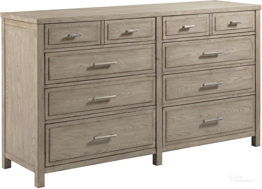 The appearance of West Fork Aged Taupe Parks Dresser designed by American Drew in the transitional interior design. This beige piece of furniture  was selected by 1StopBedrooms from West Fork Collection to add a touch of cosiness and style into your home. Sku: 924-130. Material: Wood. Product Type: Dresser.