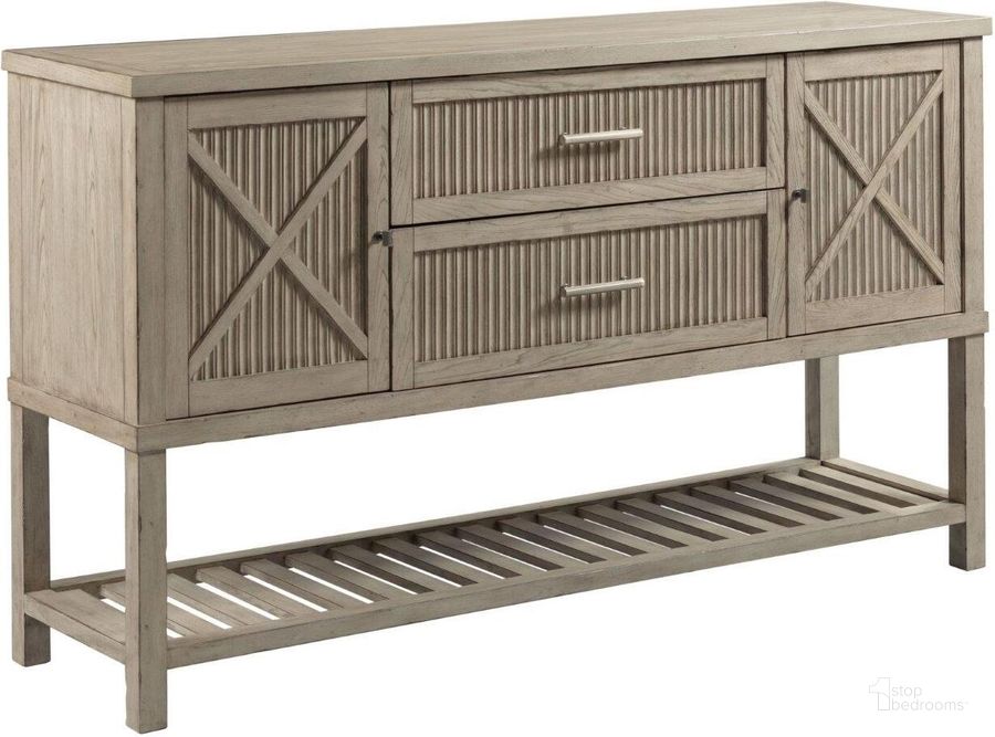 The appearance of West Fork Aged Taupe Sloan Sideboard designed by American Drew in the transitional interior design. This beige piece of furniture  was selected by 1StopBedrooms from West Fork Collection to add a touch of cosiness and style into your home. Sku: 924-857. Material: Wood. Product Type: Buffets, Sideboards and Server.