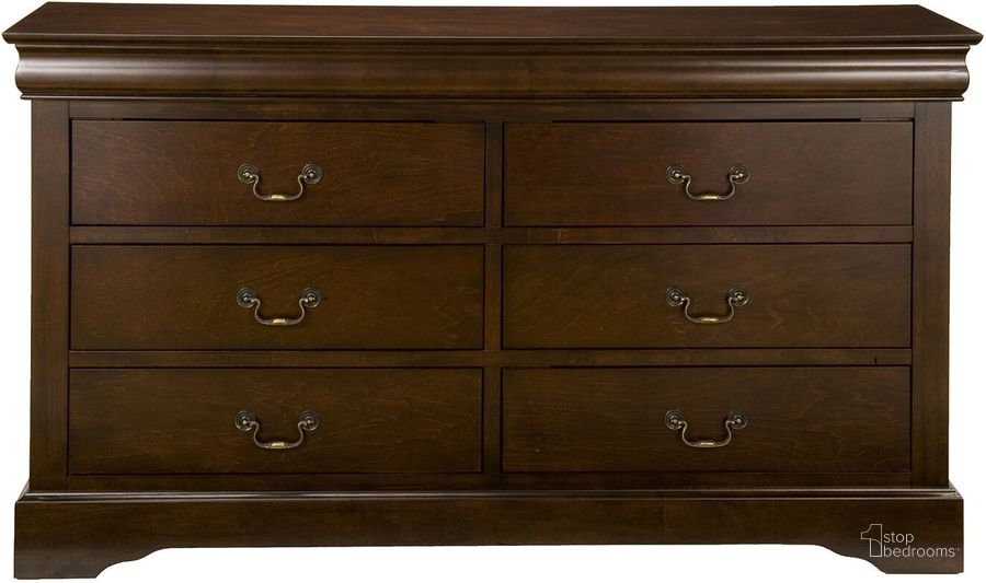 The appearance of West Haven Cappuccino 6 Drawer Dresser designed by Alpine in the transitional interior design. This brown piece of furniture  was selected by 1StopBedrooms from West Haven Collection to add a touch of cosiness and style into your home. Sku: 2201. Product Type: Dresser. Material: Rubberwood. Image1