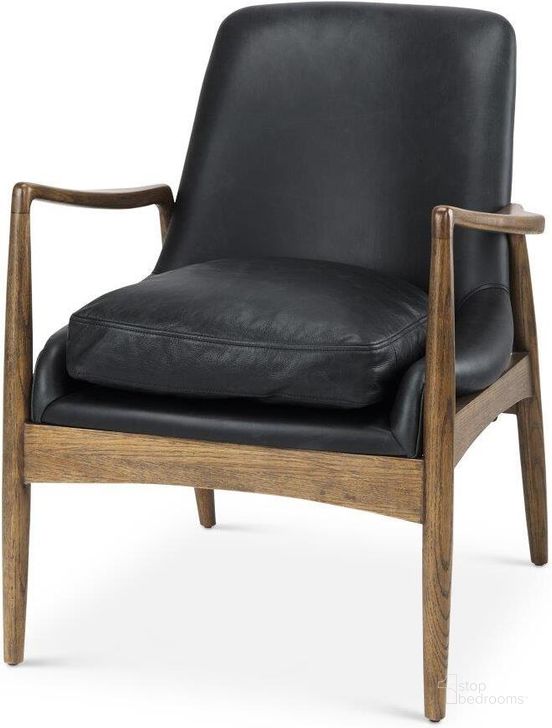 The appearance of Westan Black Genuine Leather With Medium Brown Wood Accent Chair designed by Mercana in the modern / contemporary interior design. This black and brown piece of furniture  was selected by 1StopBedrooms from Westan Collection to add a touch of cosiness and style into your home. Sku: 69813. Material: Wood. Product Type: Accent Chair. Image1