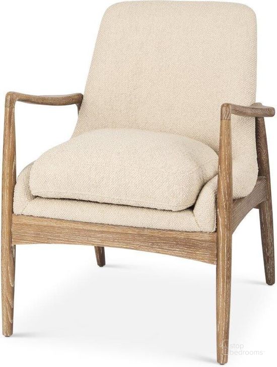 The appearance of Westan Cream Boucle Fabric With Light Brown Wood Accent Chair designed by Mercana in the modern / contemporary interior design. This cream piece of furniture  was selected by 1StopBedrooms from Westan Collection to add a touch of cosiness and style into your home. Sku: 69814. Material: Wood. Product Type: Accent Chair. Image1