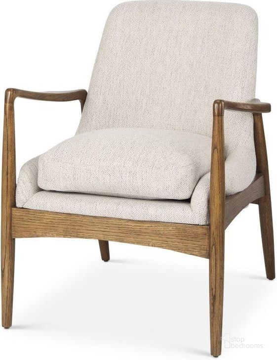 The appearance of Westan Cream Fabric With Medium Brown Wood Accent Chair designed by Mercana in the modern / contemporary interior design. This cream and beige piece of furniture  was selected by 1StopBedrooms from Westan Collection to add a touch of cosiness and style into your home. Sku: 69816. Material: Wood. Product Type: Accent Chair. Image1