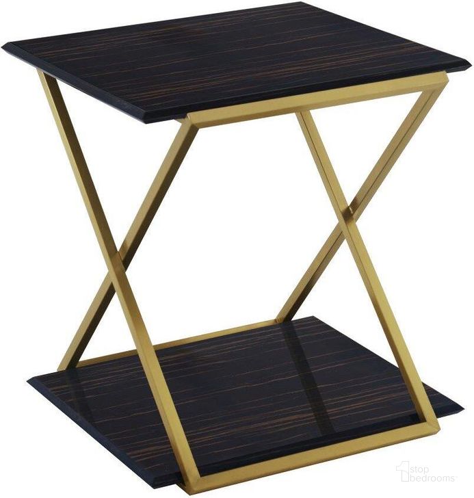 The appearance of Westlake Dark Brown Veneer End Table With Brushed Gold Legs designed by Armen Living in the modern / contemporary interior design. This brown piece of furniture  was selected by 1StopBedrooms from Westlake Collection to add a touch of cosiness and style into your home. Sku: LCWLLABRGLD. Material: Metal. Product Type: End Table. Image1