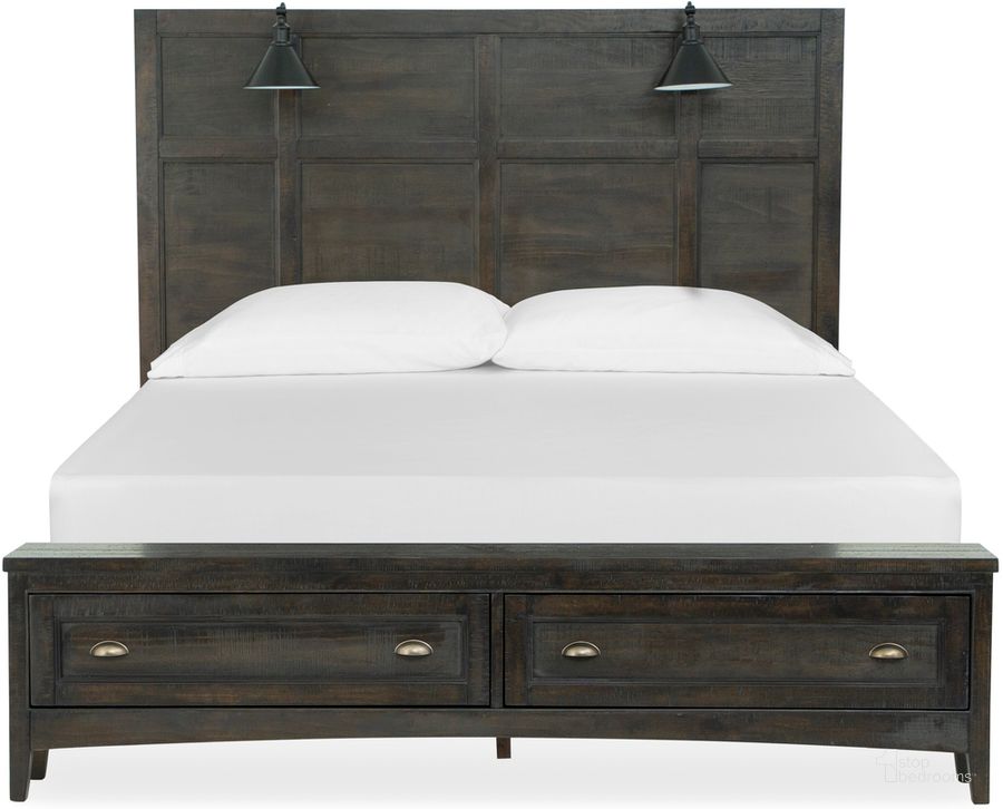 The appearance of Westley Falls Complete California King Lamp Panel Storage Bed designed by Magnussen in the  interior design. This black piece of furniture  was selected by 1StopBedrooms from Westley Falls Collection to add a touch of cosiness and style into your home. Sku: B4399-68SF;B4399-69H;B4399-74R. Bed Type: Panel Bed. Product Type: Panel Bed. Bed Size: California King. Material: Pine. Image1