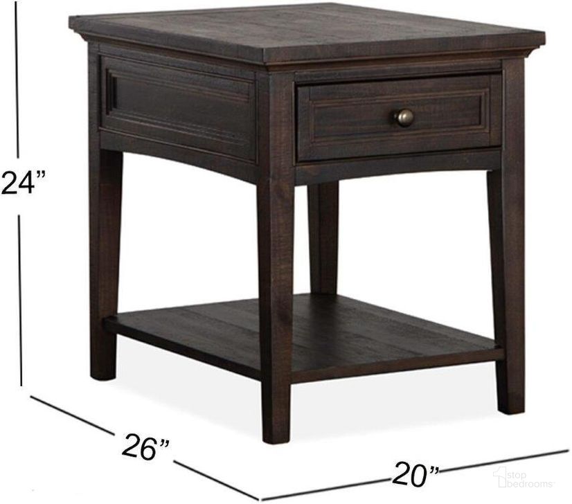 The appearance of Westley Falls Graphite Rectangle End Table designed by Magnussen in the transitional interior design. This brown piece of furniture  was selected by 1StopBedrooms from Westley Falls Collection to add a touch of cosiness and style into your home. Sku: T4399-03. Product Type: End Table. Image1