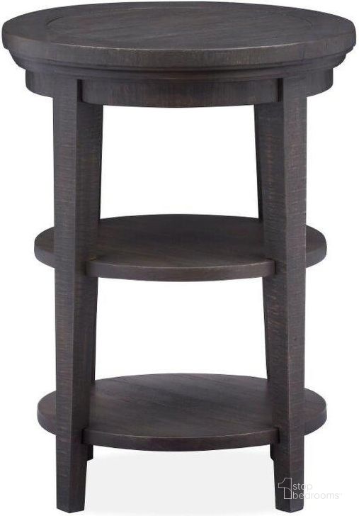 The appearance of Westley Falls Graphite Round Accent Table designed by Magnussen in the transitional interior design. This brown piece of furniture  was selected by 1StopBedrooms from Westley Falls Collection to add a touch of cosiness and style into your home. Sku: T4399-35. Product Type: Accent Table. Image1