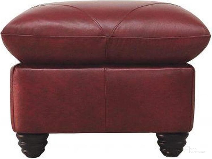The appearance of Weston Italian Leather Ottoman (Cherry) designed by Luke Leather in the modern / contemporary interior design. This cherry piece of furniture  was selected by 1StopBedrooms from Weston Collection to add a touch of cosiness and style into your home. Sku: WESTON-O-2525 Cherry. Product Type: Ottoman. Image1