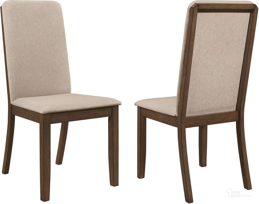 The appearance of Wethersfield Latte Dining Chair Set Of 2 designed by Coaster in the transitional interior design. This beige piece of furniture  was selected by 1StopBedrooms from Wethersfield Collection to add a touch of cosiness and style into your home. Sku: 109842. Material: Wood. Product Type: Dining Chair. Image1