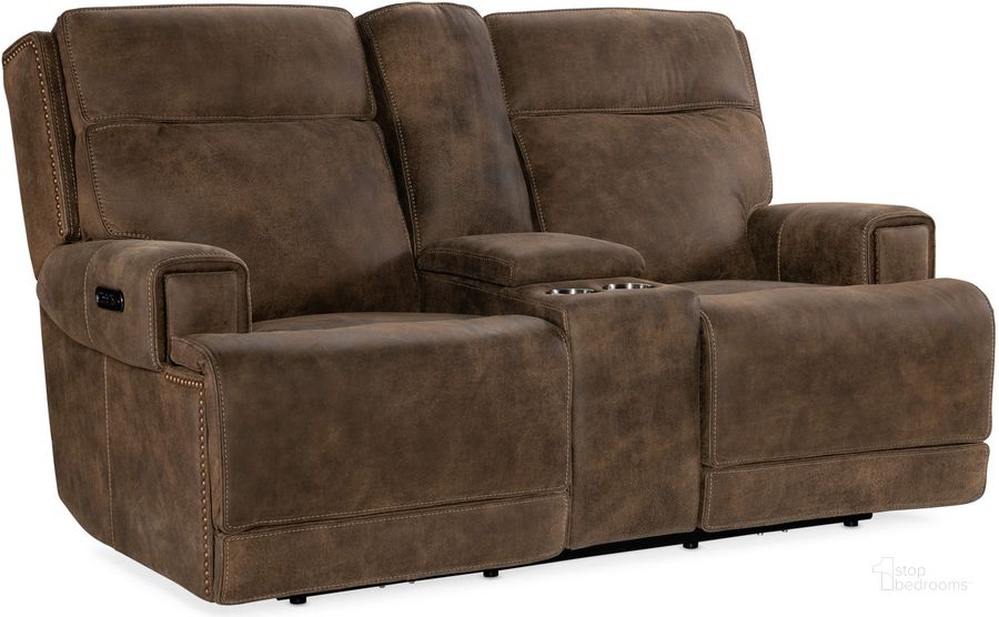 The appearance of Wheeler Power Console Loveseat With Power Headrest In Brown designed by Hooker in the transitional interior design. This brown piece of furniture  was selected by 1StopBedrooms from MS Collection to add a touch of cosiness and style into your home. Sku: SS762-PHZC2-085. Material: Leather. Product Type: Loveseat. Image1