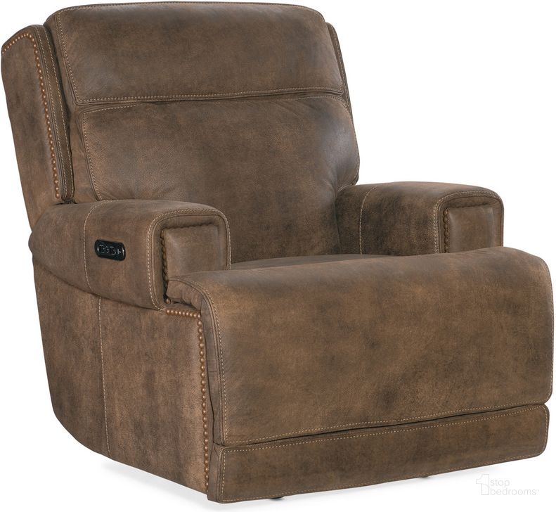 The appearance of Wheeler Power Recliner With Power Headrest In Brown designed by Hooker in the transitional interior design. This brown piece of furniture  was selected by 1StopBedrooms from MS Collection to add a touch of cosiness and style into your home. Sku: SS762-PHZ1-085. Material: Leather. Product Type: Recliner. Image1