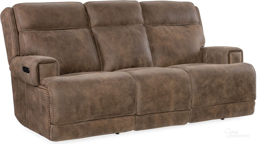 The appearance of Wheeler Power Sofa With Power Headrest In Brown designed by Hooker in the transitional interior design. This brown piece of furniture  was selected by 1StopBedrooms from MS Collection to add a touch of cosiness and style into your home. Sku: SS762-PHZ3-085. Material: Leather. Product Type: Sofa. Image1