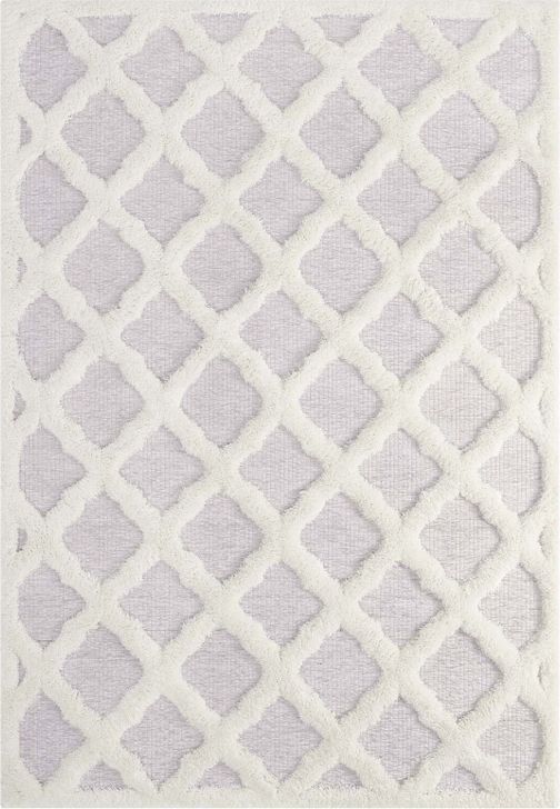 The appearance of Whimsical Regale Abstract Moroccan Trellis 5x8 Shag Area Rug In Ivory and Light Gray designed by Modway in the modern / contemporary interior design. This ivory and light gray piece of furniture  was selected by 1StopBedrooms from Whimsical Collection to add a touch of cosiness and style into your home. Sku: R-1154A-58. Material: Polyester. Product Type: Area Rugs. Image1