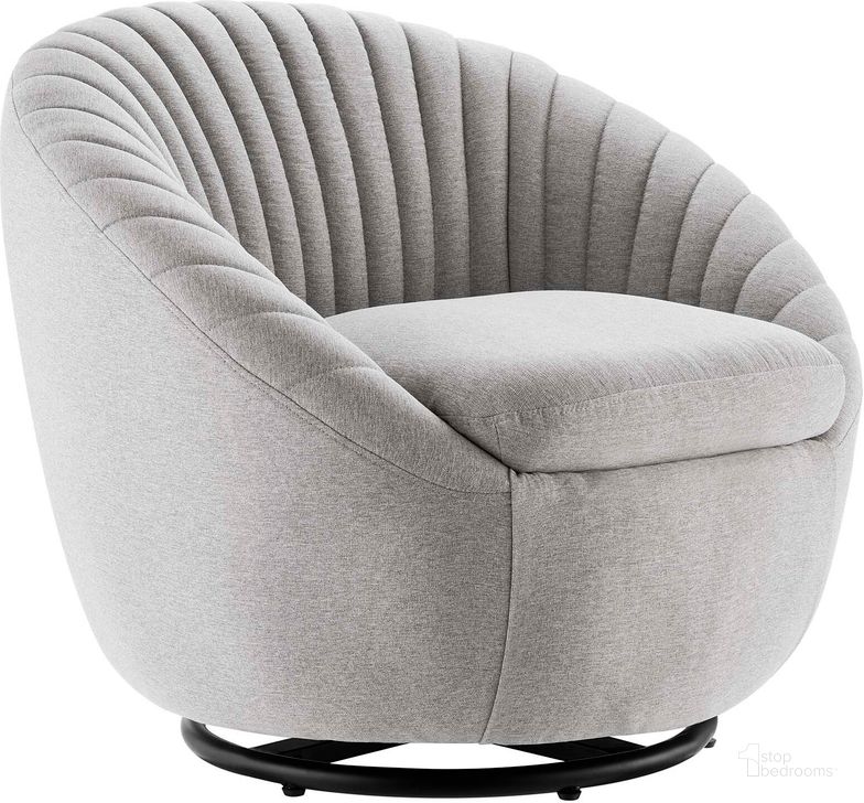 The appearance of Whirr Tufted Fabric Fabric Swivel Chair In Black Light Gray designed by Modway in the modern / contemporary interior design. This black light gray piece of furniture  was selected by 1StopBedrooms from Whirr Collection to add a touch of cosiness and style into your home. Sku: EEI-5003-BLK-LGR. Material: Wood. Product Type: Accent Chair. Image1