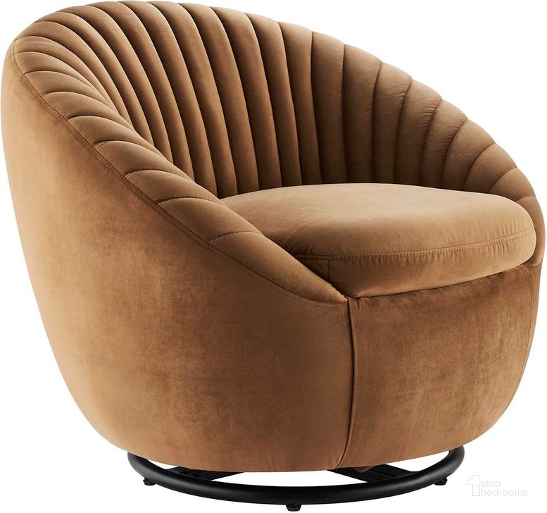 The appearance of Whirr Tufted Performance Velvet Performance Velvet Swivel Chair In Cognac designed by Modway in the modern / contemporary interior design. This cognac piece of furniture  was selected by 1StopBedrooms from Whirr Collection to add a touch of cosiness and style into your home. Sku: EEI-5004-BLK-COG. Material: Metal. Product Type: Accent Chair. Image1