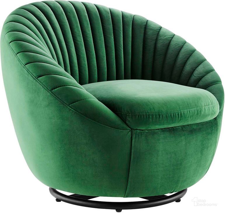 The appearance of Whirr Tufted Performance Velvet Performance Velvet Swivel Chair In Emerald designed by Modway in the modern / contemporary interior design. This emerald piece of furniture  was selected by 1StopBedrooms from Whirr Collection to add a touch of cosiness and style into your home. Sku: EEI-5004-BLK-EME. Material: Metal. Product Type: Accent Chair. Image1