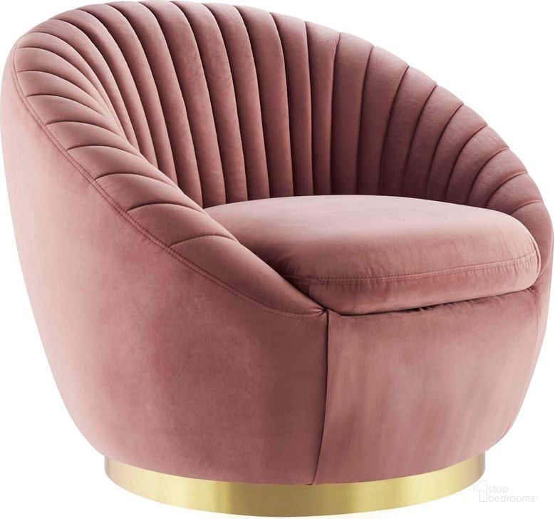The appearance of Whirr Tufted Performance Velvet Performance Velvet Swivel Chair In Gold Dusty Rose designed by Modway in the modern / contemporary interior design. This gold dusty rose piece of furniture  was selected by 1StopBedrooms from Whirr Collection to add a touch of cosiness and style into your home. Sku: EEI-5002-GLD-DUS. Material: Wood. Product Type: Accent Chair. Image1