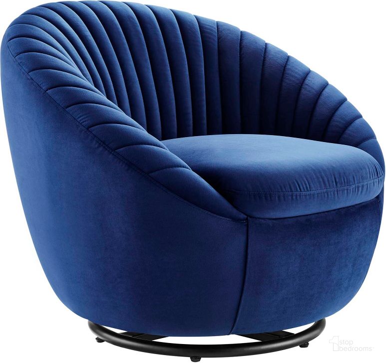 The appearance of Whirr Tufted Performance Velvet Performance Velvet Swivel Chair In Navy designed by Modway in the modern / contemporary interior design. This navy piece of furniture  was selected by 1StopBedrooms from Whirr Collection to add a touch of cosiness and style into your home. Sku: EEI-5004-BLK-NAV. Material: Metal. Product Type: Accent Chair. Image1
