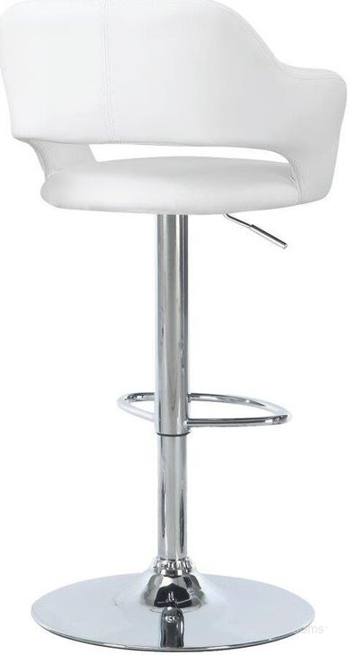The appearance of White Chrome Metal Barstool With Hydraulic Lift designed by Monarch Specialties in the modern / contemporary interior design. This white piece of furniture  was selected by 1StopBedrooms from  to add a touch of cosiness and style into your home. Sku: I 2358. Material: MDF. Product Type: Barstool. Image1