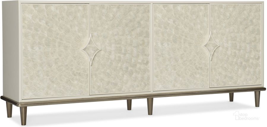 The appearance of White Entertainment Console designed by Hooker in the modern / contemporary interior design. This white piece of furniture  was selected by 1StopBedrooms from  to add a touch of cosiness and style into your home. Sku: 1686-55476-02. Material: Wood. Product Type: TV Stands and TV Console. Image1