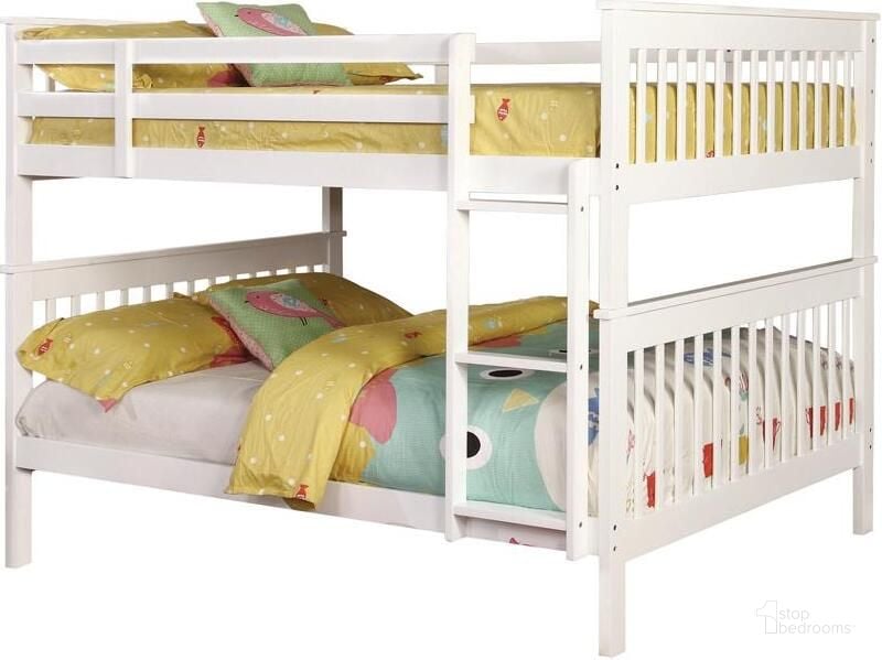 The appearance of White Full over Full Bunk Bed designed by Coaster in the traditional interior design. This white piece of furniture  was selected by 1StopBedrooms from White Collection to add a touch of cosiness and style into your home. Sku: 460360B1;460360B2;460360B3. Bed Type: Bunk Bed. Material: Wood. Product Type: Bunk Bed. Bed Size: Full Over Full. Image1