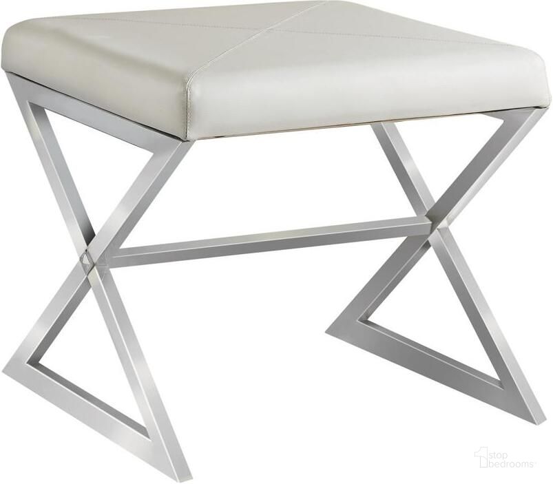 The appearance of White White Vinyl Ottoman With Metal Legs designed by Coaster in the transitional interior design. This white piece of furniture  was selected by 1StopBedrooms from Contemporary Collection to add a touch of cosiness and style into your home. Sku: 501063. Product Type: Ottoman. Material: Vinyl. Image1