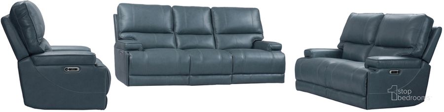 The appearance of Whitman Powered By Freemotion Power Reclining Sofa Loveseat and Recliner In Blue designed by Parker House in the modern / contemporary interior design. This blue piece of furniture  was selected by 1StopBedrooms from Whitman Collection to add a touch of cosiness and style into your home. Sku: MWHI#812PH-P25-VAZ;MWHI#822PH-P25-VAZ;MWHI#832PH-P25-VAZ. Material: Leather. Product Type: Living Room Set. Image1