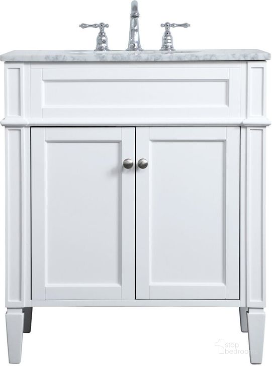 The appearance of Williams 30 Inch Single Bathroom Vanity In White designed by Elegant Lighting in the modern / contemporary interior design. This white piece of furniture  was selected by 1StopBedrooms from Williams Collection to add a touch of cosiness and style into your home. Sku: VF12530WH. Material: Wood. Product Type: Bathroom Vanity. Image1