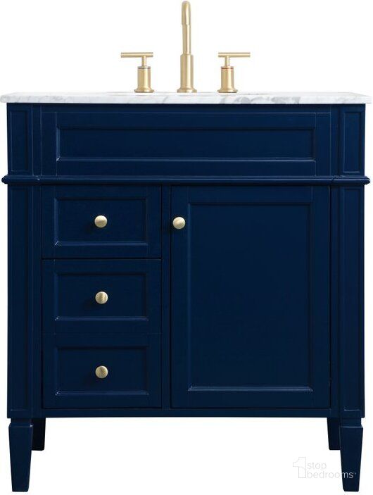 The appearance of Williams 32 Inch Single Bathroom Vanity In Blue designed by Elegant Lighting in the modern / contemporary interior design. This blue piece of furniture  was selected by 1StopBedrooms from Williams Collection to add a touch of cosiness and style into your home. Sku: VF12532BL. Material: Wood. Product Type: Bathroom Vanity. Image1