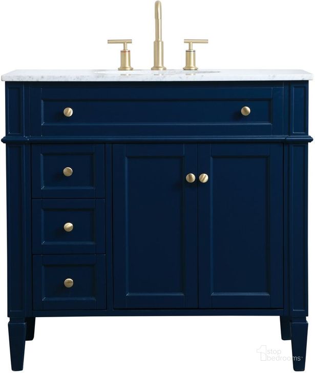 The appearance of Williams 36 Inch Single Bathroom Vanity In Blue designed by Elegant Lighting in the modern / contemporary interior design. This blue piece of furniture  was selected by 1StopBedrooms from Williams Collection to add a touch of cosiness and style into your home. Sku: VF12536BL. Material: Wood. Product Type: Bathroom Vanity. Image1