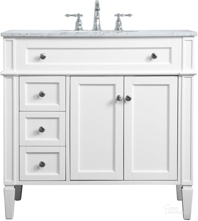 The appearance of Williams 36 Inch Single Bathroom Vanity In White designed by Elegant Lighting in the modern / contemporary interior design. This white piece of furniture  was selected by 1StopBedrooms from Williams Collection to add a touch of cosiness and style into your home. Sku: VF12536WH. Material: Wood. Product Type: Bathroom Vanity. Image1