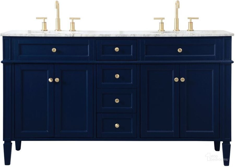 The appearance of Williams 60 Inch Double Bathroom Vanity In Blue designed by Elegant Lighting in the modern / contemporary interior design. This blue piece of furniture  was selected by 1StopBedrooms from Williams Collection to add a touch of cosiness and style into your home. Sku: VF12560DBL. Material: Wood. Product Type: Bathroom Vanity. Image1