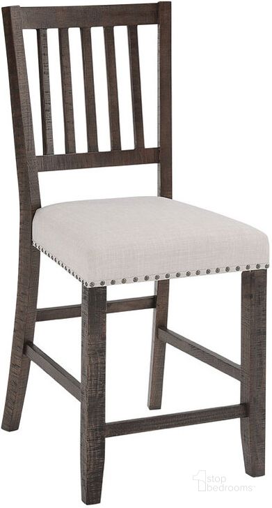 The appearance of Willow Creek Distressed Slatback Upholstered Counter Stool (Set Of 2) designed by Jofran in the transitional interior design. This distressed brown piece of furniture  was selected by 1StopBedrooms from Willow Creek Collection to add a touch of cosiness and style into your home. Sku: 2021-BS418KD. Material: Wood. Product Type: Barstool. Image1