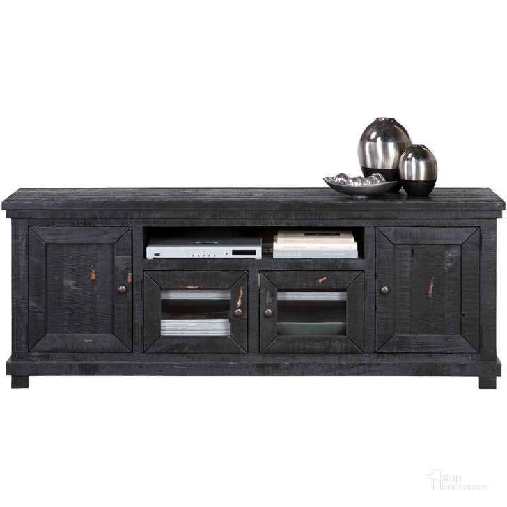 The appearance of Willow Distressed Black 74" Console designed by Progressive Furniture in the transitional interior design. This black piece of furniture  was selected by 1StopBedrooms from Willow Collection to add a touch of cosiness and style into your home. Sku: P612E-74. Material: Wood. Product Type: TV Console. Image1