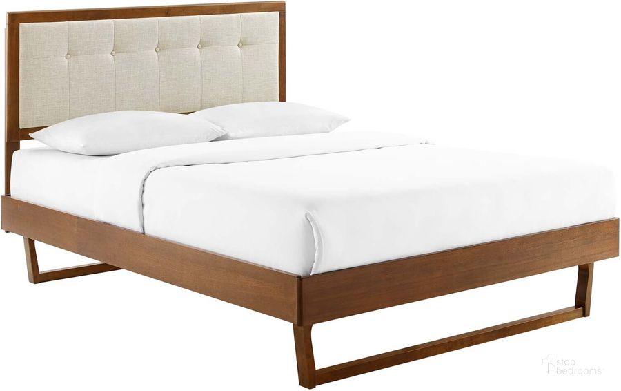 The appearance of Willow Full Wood Platform Bed With Angular Frame MOD-6634-WAL-BEI designed by Modway in the modern / contemporary interior design. This walnut beige piece of furniture  was selected by 1StopBedrooms from Willow Collection to add a touch of cosiness and style into your home. Sku: MOD-6634-WAL-BEI. Bed Type: Platform Bed. Material: Wood. Product Type: Platform Bed. Bed Size: Full. Image1