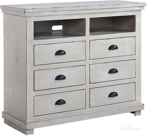 The appearance of Willow Gray Chalk Media Chest designed by Progressive Furniture in the transitional interior design. This gray wash piece of furniture  was selected by 1StopBedrooms from Willow Collection to add a touch of cosiness and style into your home. Sku: P615-46. Product Type: Media Chest. Material: Pine. Image1