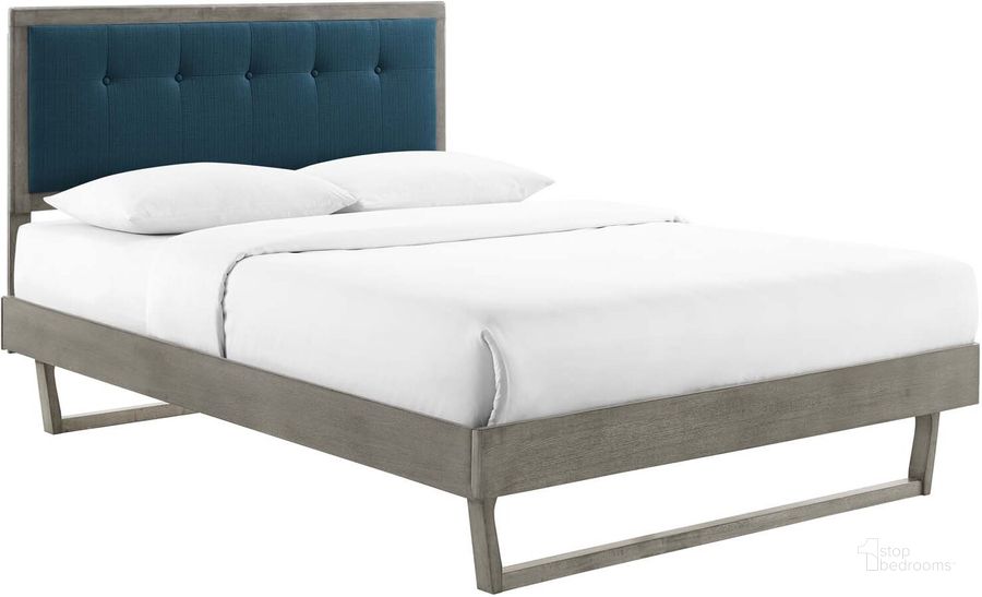 The appearance of Willow King Wood Platform Bed With Angular Frame MOD-6635-GRY-AZU designed by Modway in the modern / contemporary interior design. This gray piece of furniture  was selected by 1StopBedrooms from Willow Collection to add a touch of cosiness and style into your home. Sku: MOD-6635-GRY-AZU. Bed Type: Platform Bed. Material: Wood. Product Type: Platform Bed. Bed Size: King. Image1