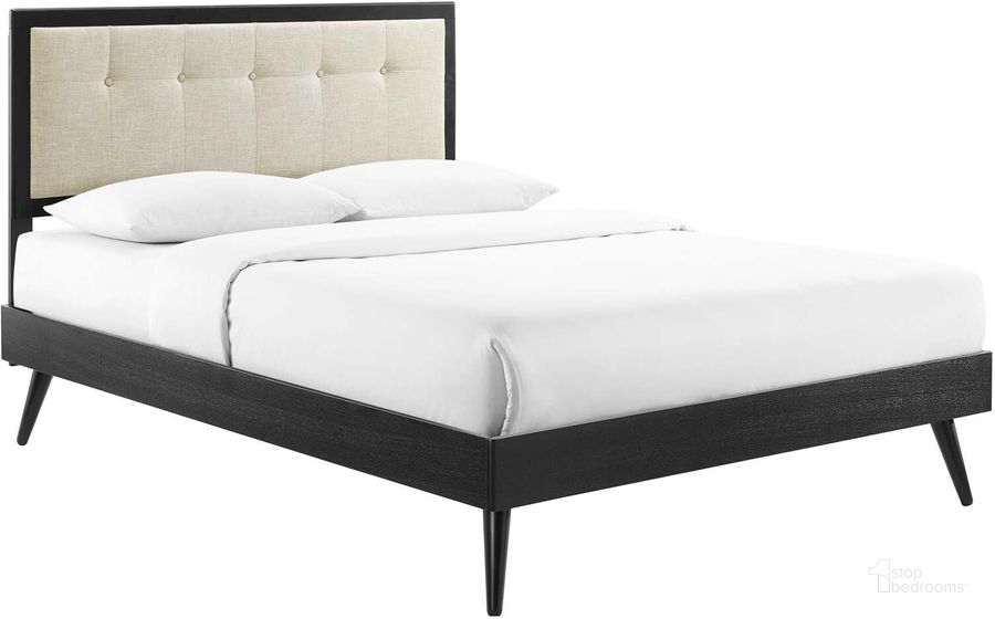 The appearance of Willow King Wood Platform Bed With Splayed Legs MOD-6638-BLK-BEI designed by Modway in the modern / contemporary interior design. This black and beige piece of furniture  was selected by 1StopBedrooms from Willow Collection to add a touch of cosiness and style into your home. Sku: MOD-6638-BLK-BEI. Bed Type: Platform Bed. Material: Wood. Product Type: Platform Bed. Bed Size: King. Image1