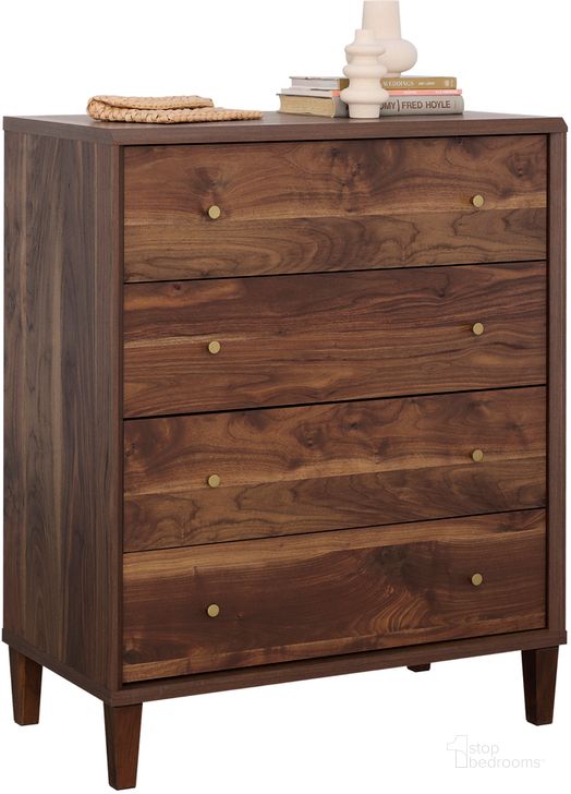 The appearance of Willow Place 4-Drawer Chest In Grand Walnut designed by Sauder in the transitional interior design. This grand walnut piece of furniture  was selected by 1StopBedrooms from Willow Place Collection to add a touch of cosiness and style into your home. Sku: 433805. Product Type: Chest. Material: Engineered Wood. Image1