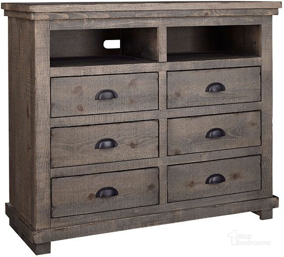The appearance of Willow Weathered Gray Media Chest designed by Progressive Furniture in the transitional interior design. This gray piece of furniture  was selected by 1StopBedrooms from Willow Collection to add a touch of cosiness and style into your home. Sku: P635-46. Product Type: Media Chest. Material: Pine. Image1