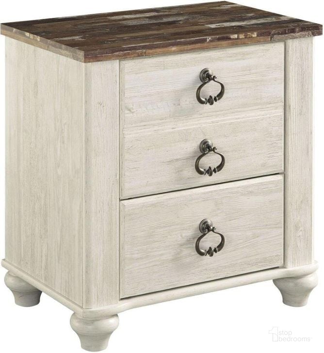 The appearance of Willowton 2 Drawer Nightstand designed by Signature Design by Ashley in the transitional interior design. This two-tone piece of furniture  was selected by 1StopBedrooms from Willowton Collection to add a touch of cosiness and style into your home. Sku: B267-92. Material: Wood. Product Type: Nightstand. Image1