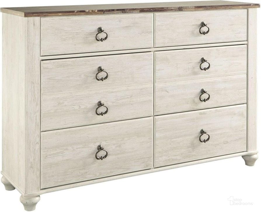 The appearance of Willowton Two-tone Dresser designed by Signature Design by Ashley in the transitional interior design. This two-tone piece of furniture  was selected by 1StopBedrooms from Willowton Collection to add a touch of cosiness and style into your home. Sku: B267-31. Material: Marble. Product Type: Dresser. Image1