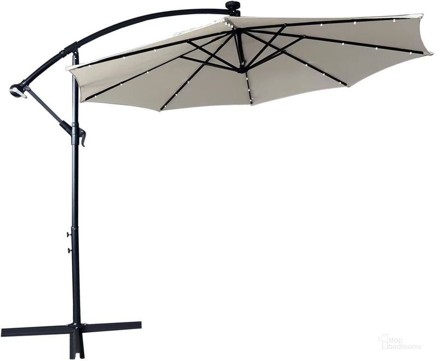 The appearance of Willry Outdoor 10' Offset Cantilever Hanging Patio Umbrella with Solar Powered LED In Cream designed by LeisureMod in the modern / contemporary interior design. This cream piece of furniture  was selected by 1StopBedrooms from Willry Collection to add a touch of cosiness and style into your home. Sku: WUBL-10CR. Material: Aluminum. Product Type: Umbrella. Image1