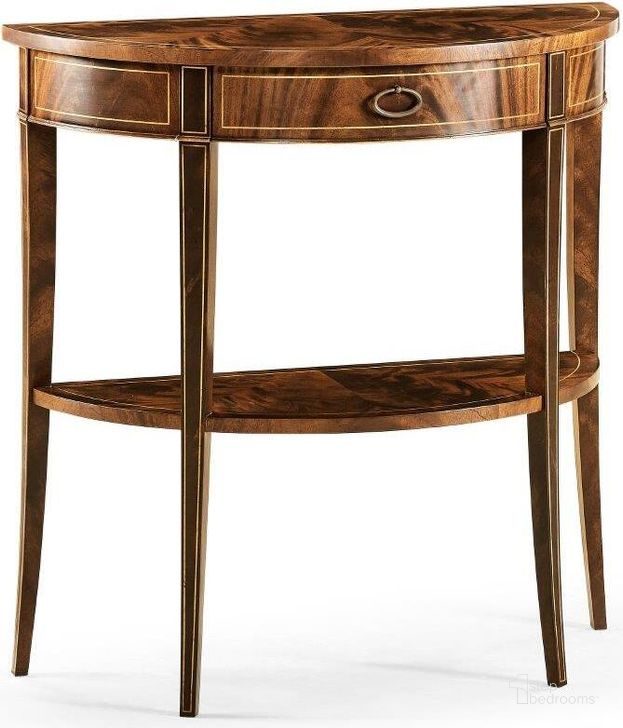 The appearance of Windsor Boxwood Stringing Demilune Console designed by Jonathan Charles in the traditional interior design. This antique piece of furniture  was selected by 1StopBedrooms from Windsor Collection to add a touch of cosiness and style into your home. Sku: 494002-LAM. Material: Wood. Product Type: Console. Image1