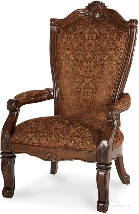 The appearance of Windsor Court Fabric Arm Chair Set of 2 designed by AICO in the traditional interior design. This brown piece of furniture  was selected by 1StopBedrooms from Windsor Court Collection to add a touch of cosiness and style into your home. Sku: 70004-54. Material: Wood. Product Type: Arm Chair. Image1