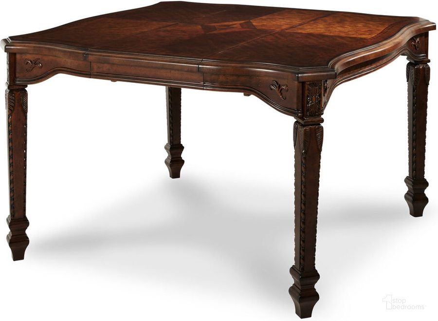 The appearance of Windsor Court Vintage Fruitwood Dining Table 70000-54 designed by AICO in the traditional interior design. This vintage fruitwood piece of furniture  was selected by 1StopBedrooms from Windsor Court Collection to add a touch of cosiness and style into your home. Sku: 70000-54. Table Base Style: Legs. Table Top Shape: Square. Product Type: Dining Table. Size: 60". Image1